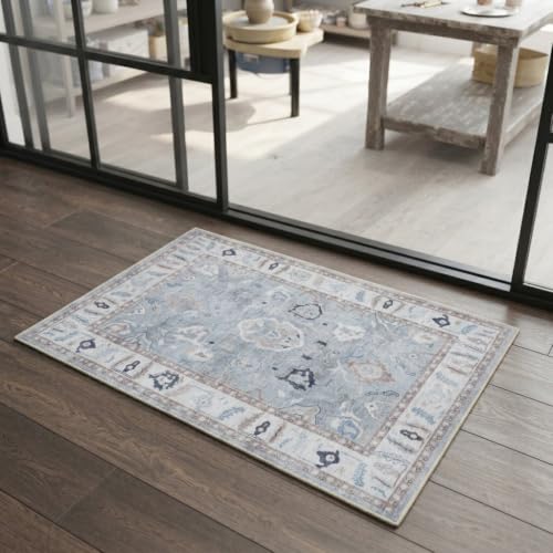 Fame Rugs Modern Oushak Rug, Vintage Turkish Gray Oriental Antique Inspired Small Area Rugs, Washable Luxury Living Room Bedroom (391GB, 2'5 x 5')