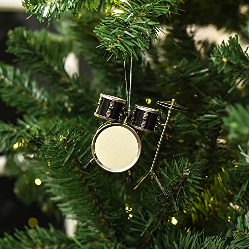 Broadway Gifts 3.2" Black Wood and Brass Drum Set Ornament Decoration | Hand-Crafted Wooden Drums Christmas Ornament in Gift Box for Drummer or Musician
