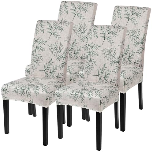 SearchI Printed Dining Room Chair Covers Set of 4, Stretch Kitchen Chair Covers Washable Parsons Chair Slipcover Removable Dining Chair Protectors for Hotel,Ceremony(Fern Leaves)