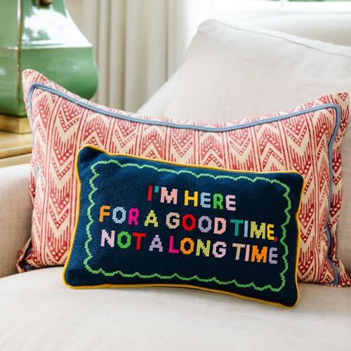 FURBISH Needlepoint Decorative Throw Pillow - Small Embroidered Accent Pillow for Bed, Chair, Couch, Sofa, Eclectic Home Decor, 9" x 15" - Good Time
