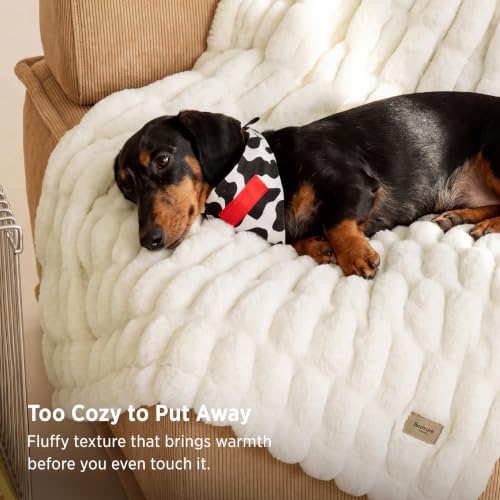 Bedsure Soft Double-Sided Faux Fur Throw Blanket, Cream, 50"x60"