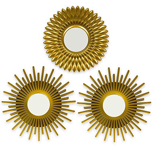 BONNYCO Gold Mirrors for Wall Pack of 3, Round Wall Mirrors Bedroom Room and Home Decor. Espejos Decorativos de Pared Sala Dormitorio, Modern Minimalist Decor Vintage, Chic. Gifts for Women, Mums