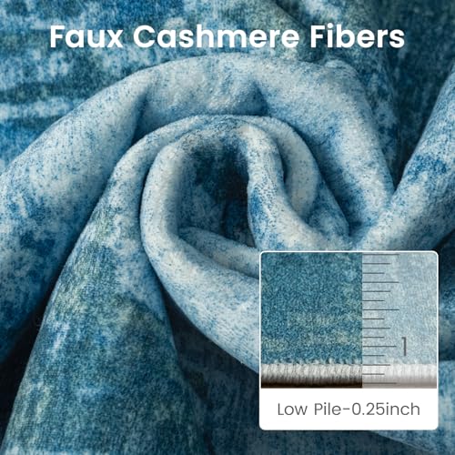 5x7 Blue Washable Area Rug Non-Slip Faux Wool Abstract Rug