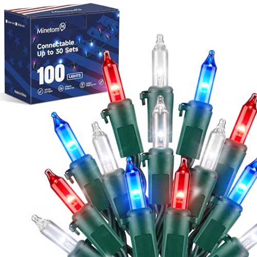 Minetom Red White Blue LED Christmas String Lights, 100 Count 20 Feet 4th July Decoration, Independence Day Decoration, Patriotic Mini Lights Waterproof for Indoor Outdoor Xmas Holiday Party Patio