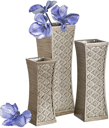 Creative Scents Dublin Silver Vases Set of 3 - Centerpieces for Dining Room Table, Decorative Vases Home Decor Accents for Living Room, Bedroom, Kitchen, Coffee Table Decor - Packaged in Gift Box