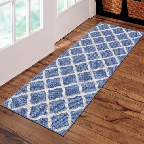 SHACOS Entryway Runner Rugs 20"x59" Dirt Trapper Kitchen Runner Rug Washable Rug Runner Non Slip Rubber Backing Hallway Runner Rug Floor Mats, Light Blue