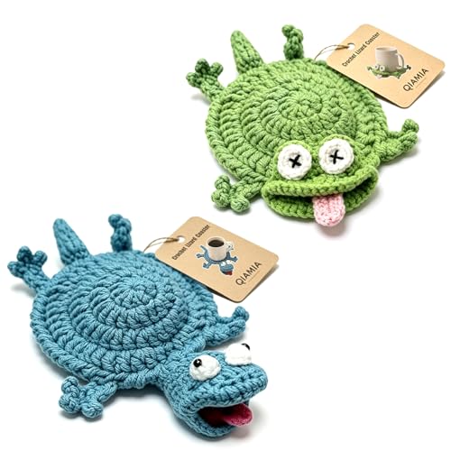 Funny Crochet Lizard Coaster, Handmade Animal Mug Rug Coaster, Cute 3D Amigurumi Drink Mat for Coffee Table De