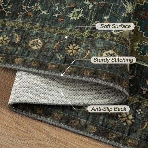 Tangsoo 10x12 Washable Area Rugs for Living Room, Green Non Slip Large Rugs
