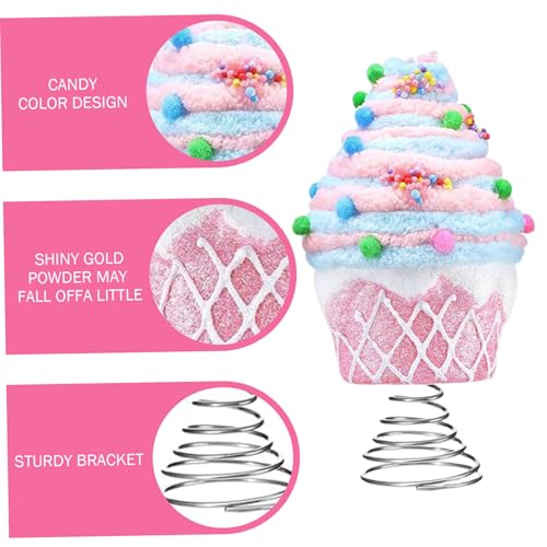 Candy Tree Topper Pastel Dessert Cupcake with Sturdy Spiral Bracket Tree Topper Ornament for Christmas Decorations Holiday Party Home Festive Decor