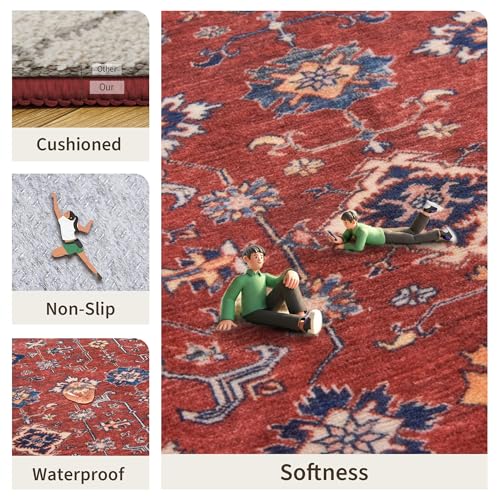 Oriental 2x12 Runner Rug Vintage Hallway Runner Rug Non Slip Machine Washable Stain Resistant Rugs for Bedroom Bedside Kitchen Entryway Burgundy Red Carpet Runners