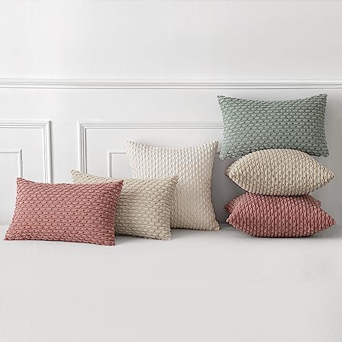 MIULEE Lumbar Decorative Throw Pillow Covers 12x20 Greyish Green Corduroy