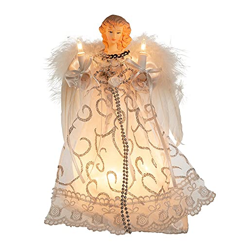 Kurt Adler UL 10-Light Angel Treetop, 8.5-Inch, White/Silver