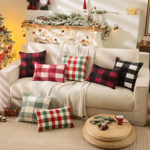 Red Green Plaid Christmas Throw Pillow Covers 20x20 Inch Set of 2
