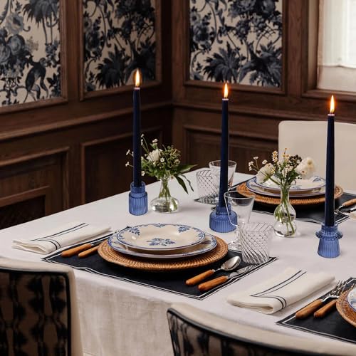 Vixdonos Glass Candlestick Holders Tealight Candle Holders for Table Centerpieces, Wedding Decor and Dinner Party (3 Pcs, Dark Blue)