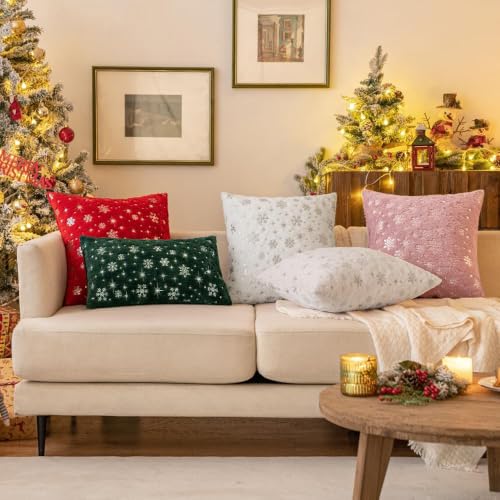 MIULEE Christmas Decorations Pillow Covers 20x20 Pink Silver Snowflake