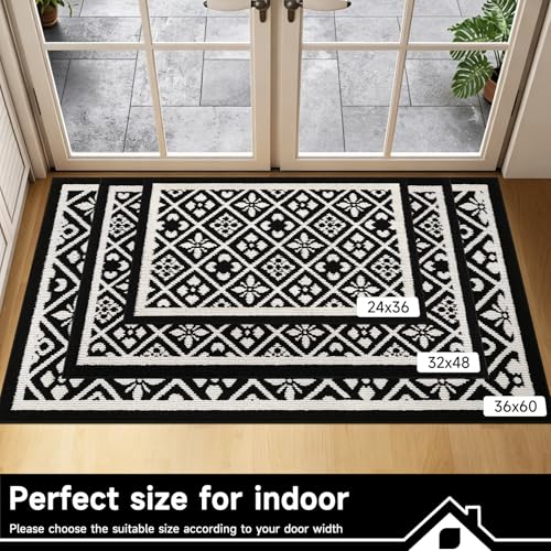 Indoor Door Mat, Absorbent Muddy Mats for Dogs, Low-Profile Entrance Welcome Mat with Non-Slip Rubber Backing, Washable Runner Carpet for Hallway,Entryway,Kitchen (Black 32x48in)