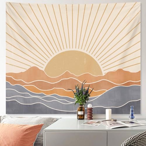 Apdidl Boho Tapestry Wall Hanging for Bedroom Aesthetic, Bohemian Vintage 70s Rainbow Sun Tapestries for Living Room, Retro Hippie Sunset Sea Wall Tapestry for Dorm Room Decor (51" X 60")