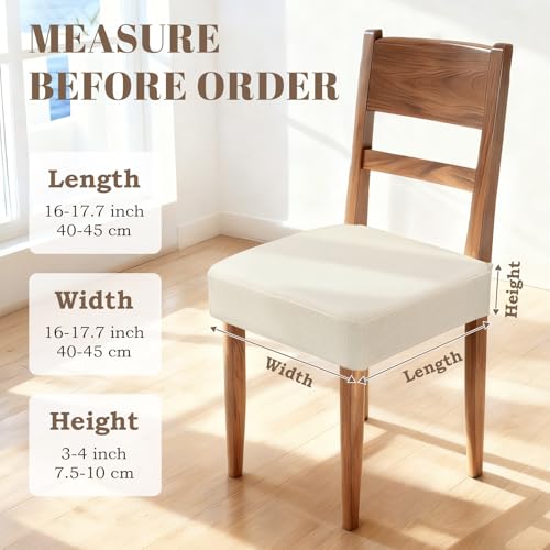 Songrey Waterproof Seat Covers for Dining Chairs Set of 4, No Rear Chair Covers, Stretch Removable Washable Chair Slipcover Protector, Beige