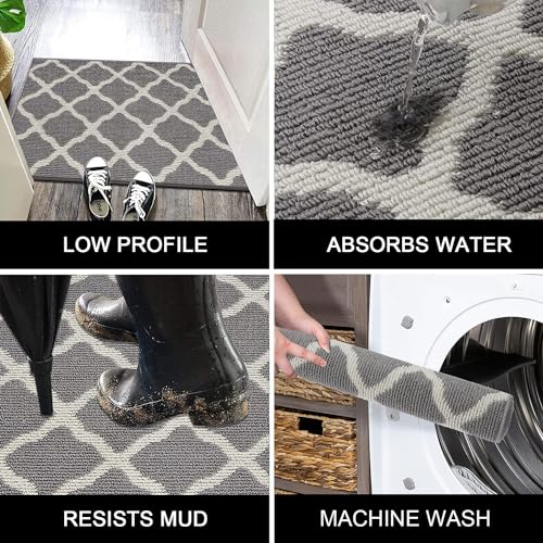 SHACOS Washable Runner Rug 2'x6' Non Slip Rubber Backing Hallway Entryway Rug Runner Stain Resistant Floor Carpet Runners for Kitchen Garage Laundry Room, Light Gray