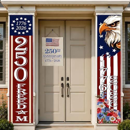 250th Anniversary Decorations - Patriotic America Porch Banner for Memorial Day - 4th of July Accessories for Home Indoor Outdoor Yard Sign | 1776–2026 USA Merchandise Hanging Flag Party Favors Supplies