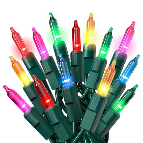 PREXTEX Multi Colored Christmas Tree Light String - Twinkle 200 Lights Mixed Color with Green Wire - 40 ft Outdoor Mardi Gras Lights for Holiday and Indoor Decorations