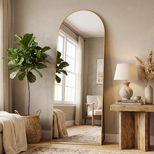 Antok 58" x19” Arched Full Length Floor Mirror, Gold+Black