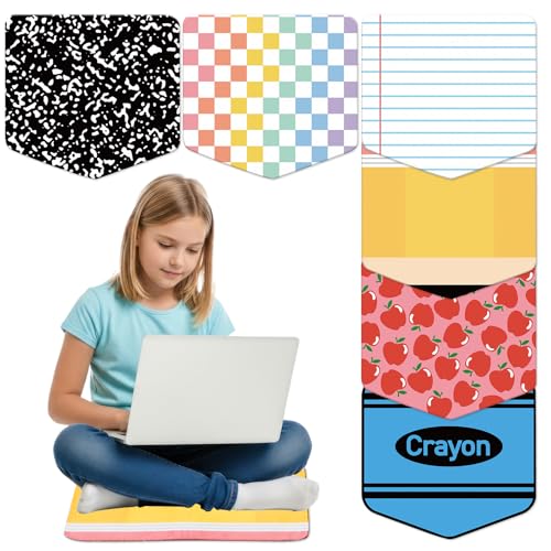 JarThenaAMCS 12Pcs Back to School Carpet Seats Crayon Composition Notebook Apples Checkered Pencil Floor Rug Mats for Classroom Group Activity Learning Play Areas,15.8 x 15 Inch