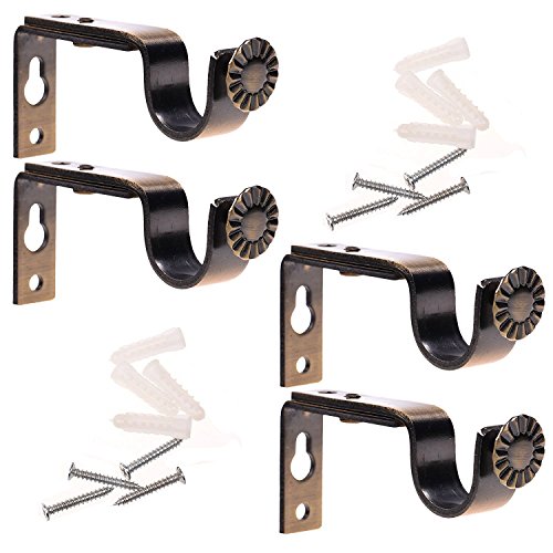 Ogrmar Bronze Color Heavy Duty Curtain Rod Brackets for 3/4 or 5/8 Inch Rod 4 Pack (Bronze)