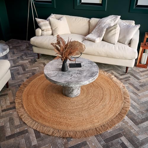 KIBAGA Beautiful 5x5 ft Round Jute Area Rug for Your Home - This Natural Hand Woven Rug Fits Perfectly Into Your Entry Area, Kitchen Or Living Room - Modern Braided Circle Mat Enhances Any Boho Decor