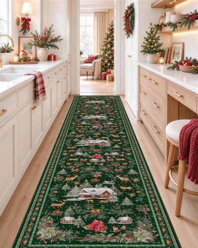 OLANLY 2x10 Christmas Runner Rug, Soft Non Slip Carpet for Hallway Kitchen