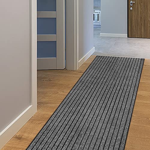 AYOHA Runner Rug 2' x 6' Indoor/Outdoor Carpet for Hallway Kitchen Entryway Patio Lobby Garage Deck Area Rugs with Natural Non-Slip Rubber Backing, Gray/Black Strip (Available for Custom Sizes)