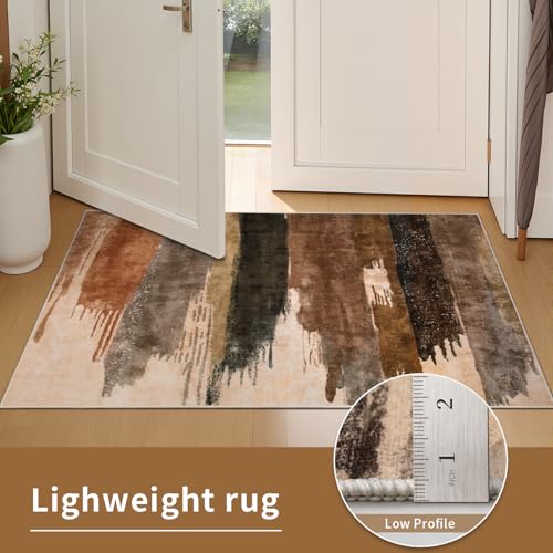 2x6 Runner Rugs for Hallway Kitchen, Modern Abstract Washable Brown