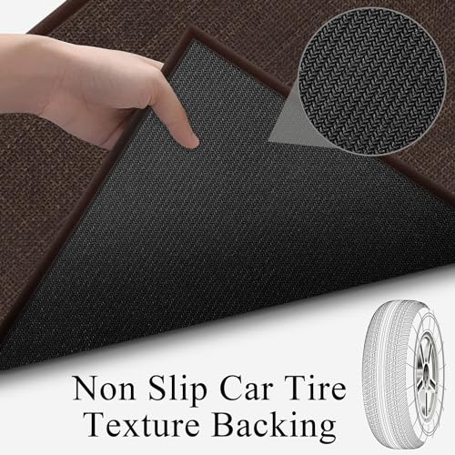 Jute Runner Rug Non Slip Washable, 4ft Rubber Backed Laundry Rugs Laundry Room Runner, Hallway Carpet Rug Mat, Deep Brown