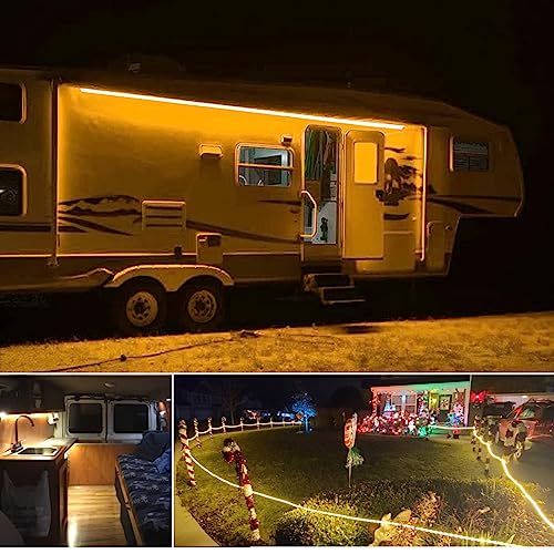 20FT Warm White Rope Lights Outdoor, 12V IP65 Waterproof Led Rope Lights Indoor Cuttable, Flexible Led Strip Lights Cuttable Plug-in for Patio Deck Bedroom Kitchen Bedroom Christmas