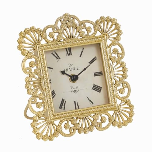 NIKKY HOME Gold Table Clock, Shabby Chic Decorative Desk Clock, Vintage Desk Clocks Non-Ticking Battery Operated for Living Room Bathroom