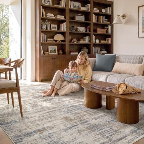 12x15 Area Rug for Living Room Washable Abstract Brown Carpet