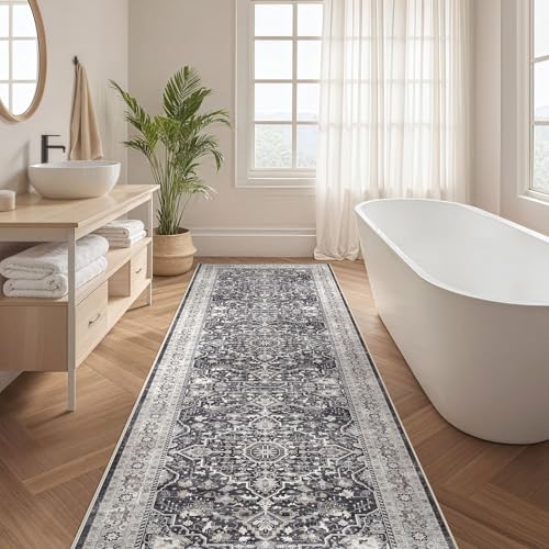 Runner Rug 3x8 Washable Non-Slip Vintage Boho Soft Rug Black