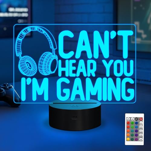 YuanDian Can't Hear You I'm Gaming Night Light, Headset Graphic Video Games Gamer Gift Funny 3D Illusion Lamp 16 Colors Changing Touch & Remote Control for Men Gamers Teenagers and Kids