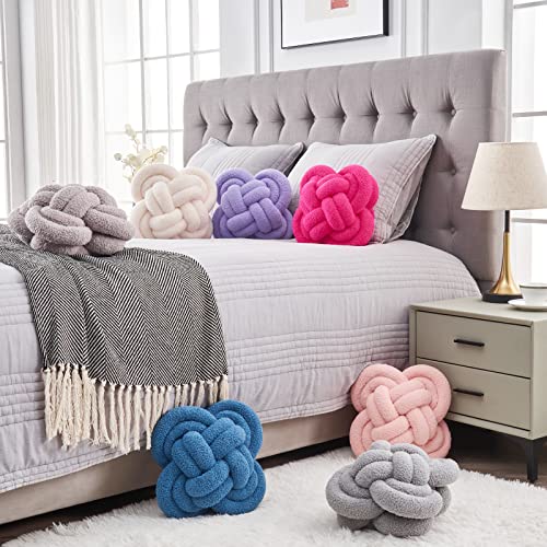 Knot Pillow, 12" Soft Decorative Throw Pillows for Couch Bed, Gray Pink Knotted Plush Throw Pillow Handmade Square Cushion Home Decor Pillows (Dark Brown, 12 Inches X12 Inches)