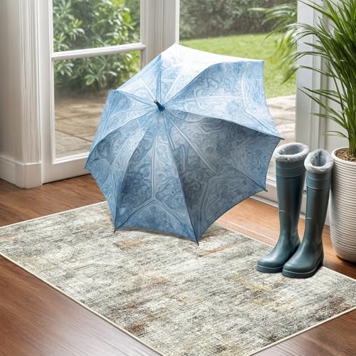 2x3 Rug Non Slip, Small Washable Entryway Rug,Grey