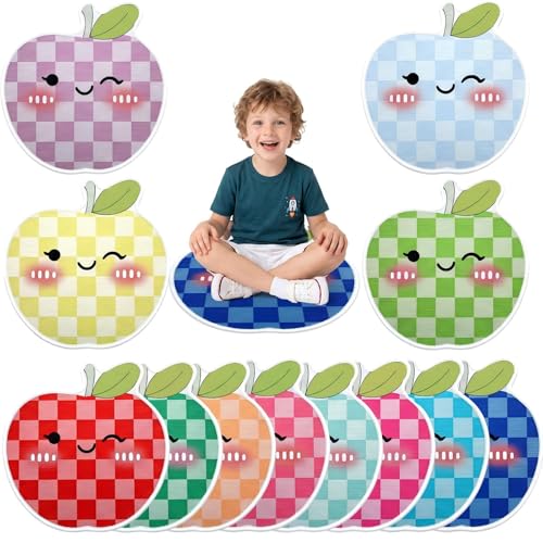 Breling 12 Pcs Apple Carpet Circle for Classroom Sitting 17 Inch Pastel Macaron Checkered Floor Cushions Rug Non Slip Floor Mat Back to School Group Activity Teacher Educational Learning Playing Area