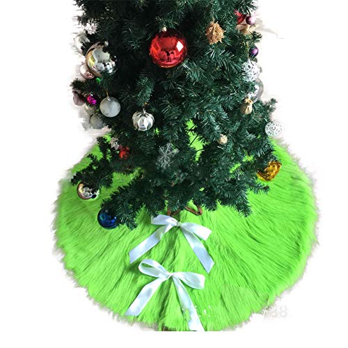 Christmas Tree Skirt Fur Xmas Tree Skirts Mat Pure Faux Round Carpet for Home Party Decorations Ornaments (Green 30 Inch)