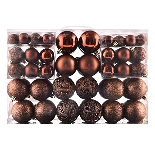 Christmas Balls Tree Ornaments Set, Shatterproof Xmas Decorations Set with Reusable Hand-held Gift Package for Holiday Indoor Tree Decor (100, Brown)