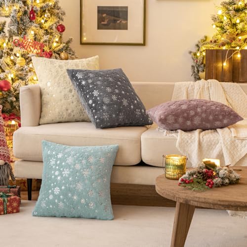 MIULEE Christmas Decorations Pillow Covers 12x20 Aqua Silver Snowflake