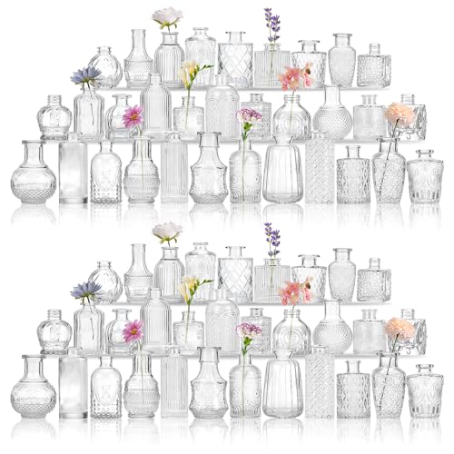CEWOR Glass Bud Vases in Bulk, Set of 64 Small Vases for Centerpieces, Flower Vases for Flowers in Bulk for Rustic Wedding Home Table Decorations