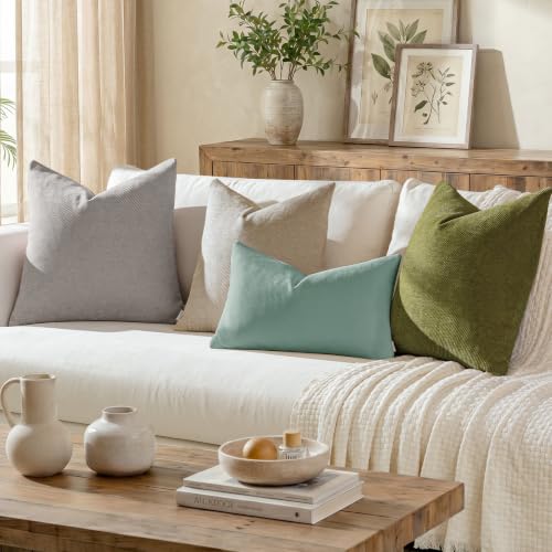 a moment Pack of 2 Decorative Chenille Throw Pillow Covers with Twill Cushion Covers for Sofa Living Room Couch Bed 20x12 Inch Teal