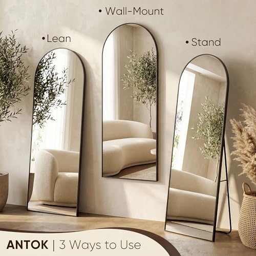 Antok 58" x19” Arched Full Length Floor Mirror, Gold+Black