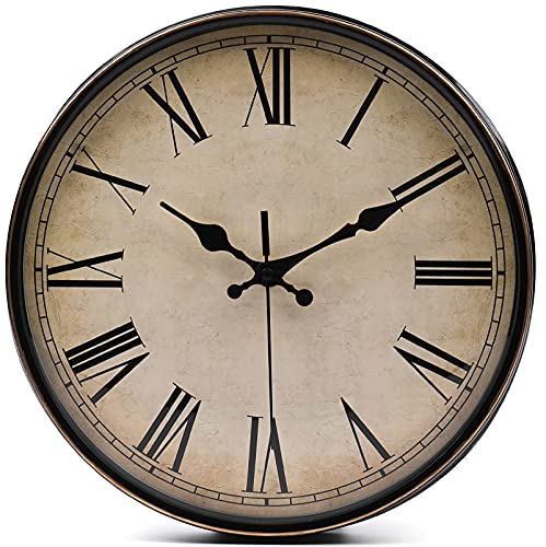 Yesland 11 Inch Wall Clock Silent Non Ticking, Vintage Decorative Quartz Clock with Roman Numerals, Easy to Read for Home Office Bedroom Kitchen (Brown)