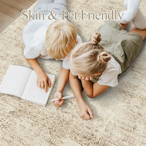 Soalmost 6x9 Area Rug for Living Room Washable Non-Slip Rugs Light Brown