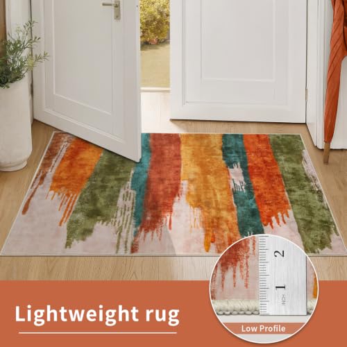 2x6 Runner Rug for Hallway Kitchen, Modern Abstract Washable Orange
